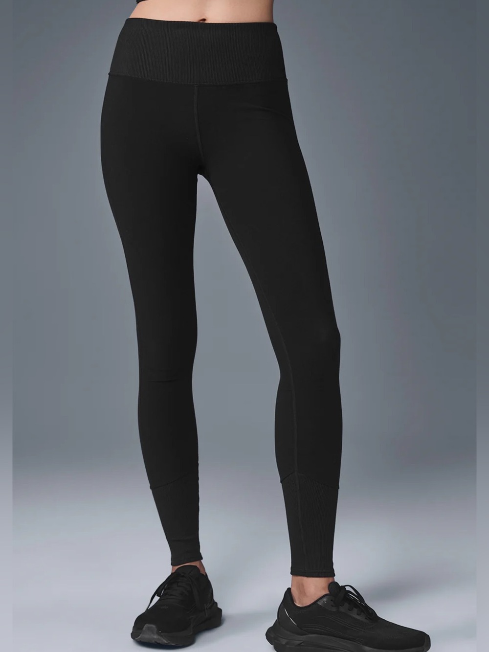 Alo Yoga Black Alosoft High Waist Lounge Leggings With Ribbed Waist Ankles